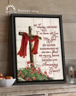 God jesus cross my chains are gone i've been set free red cloth cross poster