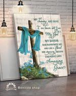 Amazing Grace Lyric Chris Tomlin Heaven Cross Memorial Gift Poster Canvas Blue Scarf