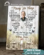 Missing you always poem butterfly gift poster with personalized couple name and photo