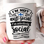 Finland Flag Im Not Anti Social Im Selectively Social Theres A Difference Funny Mug Gift Finnish Woman