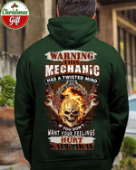 Warning This Mechanic Has A Twisted Mind If You Don't Want Your Feelings Hurt Fire Skull Hoodie Gift For Boyfriend