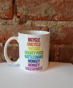 Bicycle Unicycle Unitard Hockey Puck Rattlesnake Monkey Monkey Underpants Novelty Funny Drinking Mug Gift For Him