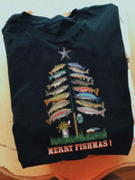 Fish Breed Christmas Tree Shape Merry Fishmas T-shirt Christmas Gift For Fishing Fans