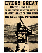 Every Great Batter Works He Is Of The Pitcher Personalized Baseball Hitter poster gift with custom name number for Baseball Fans