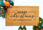 Merry Christmas Personalized Doormat Gift with Custom Family Name For Christmas Holiday Lovers Winter Decor