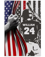 Personalized Baseball Hitter Son Proud Dad Proud Mom US Flag poster gift with custom name number for Dads and Moms