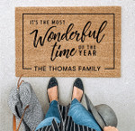 It is the most wonderful time of the year family Personalized Doormat Gift with Custom Family Name For Christmas Holiday Lovers