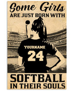 Some Girls Are Just Born With Softball Personalized Baseball Hitter poster gift with custom name number for Baseball Fans