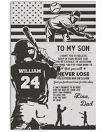 From Dad to My Son You Will Never Lose Personalized Baseball Player US Flag poster canvas gift for Dads with custom name number