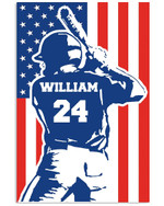 Personalized Baseball Player Baseball Hitter Son Proud Dad Proud Mom US Flag poster gift with custom name number for Dads and Moms