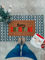 Merry Christmas Colorful Quote Christmas Coming Doormat Gift For Christmas Holiday Lovers Winter Decor
