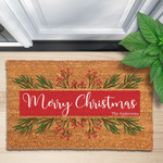 Merry Christmas The Holly Personalized Doormat Gift with Custom Family Name For Christmas Holiday Lovers Winter Decor