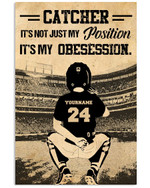 Catcher It's My Obesession Personalized Baseball Catcher vintage poster gift with custom name number for Baseball Fans