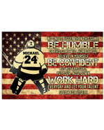 Be Humble Be Confident Work Hard Personalized Hockey Goalie US Flag poster gift with custom name number for Self Motivation