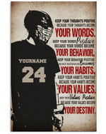 Keep Your Thoughts Positive Your Words Your Habits Personalized Baseball Catcher poster gift with custom name number for Motivation
