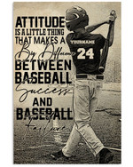 Attitude Makes A Big Difference Between Success & Failure Personalized Baseball Hitter poster gift with custom name number for Motivation