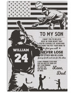 From Dad to My Son You Either Win or Learn Personalized Baseball Player US Flag poster gift with custom name number for Dads