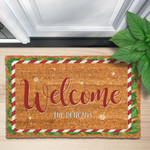 Welcome Candy Cane Holly Pattern Christmas Welcome Doormat Gift For Christmas Holiday Lovers Winter Decor