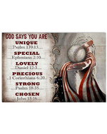 God Says You Are Unique Special Lovely Precious Baseball US Flag poster canvas gift for Baseball Players Jesus Prayers