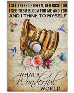I See Trees Of Green And I Think To Myself What A Wonderful World Baseball Glove And Hummingbird poster gift for Baseball Player
