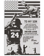 From Dad to My Son You Either Win Or Learn Personalized Baseball Player US Flag poster canvas gift with custom name number for Dads