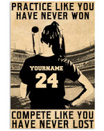 Practice Like You Have Never Won Personalized Baseball Hitter Daughter poster gift with custom name number for Dads and Moms