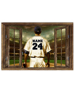 Personalized Baseball Player In Baseball Field Through Rustic Window poster gift with custom name number for Baseball Fans