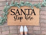 Santa Stop Herer Merry Christmas Welcome Christmas Doormat Gift For Christmas Holiday Lovers Winter Decor