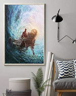 Jesus Gives Hand Under Water Poster