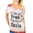Alohazing Off Shoulder Women Bleached T-Shirts Sweater If Lost Or Drunk Return To Bestie