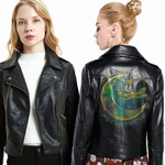 Alohazing Women 2D Printed Leather Jacket Hello Darkness My Old Friend