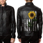 Alohazing Men 2D Printed Leather Jacket Sunflower