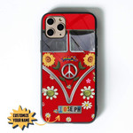 Alohazing 3D Custom Name Glass Phone Case Cover Hippie Sunflower Peace Van
