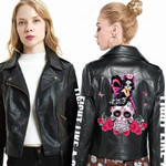 Alohazing Women 2D Printed Leather Jacket Fight Like a Girl