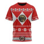 Mighty Morphin Red Power Rangers Ugly Christmas Custom T-Shirt