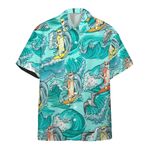 Cat Surfing Hawaii Button Shirt