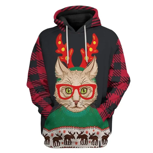 3D Christmas Cat Custom Tshirt Hoodie Apparel