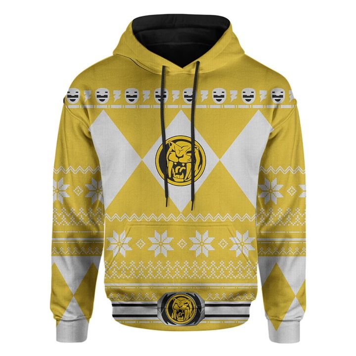 Mighty Morphin Yellow Power Rangers Ugly Christmas Custom Hoodie