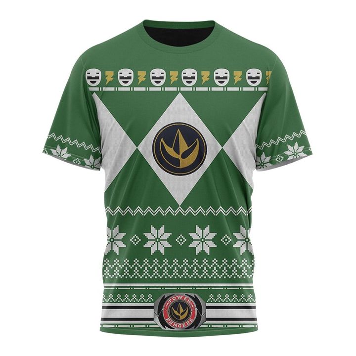 Mighty Morphin Green Power Rangers Ugly Christmas Custom T-Shirt
