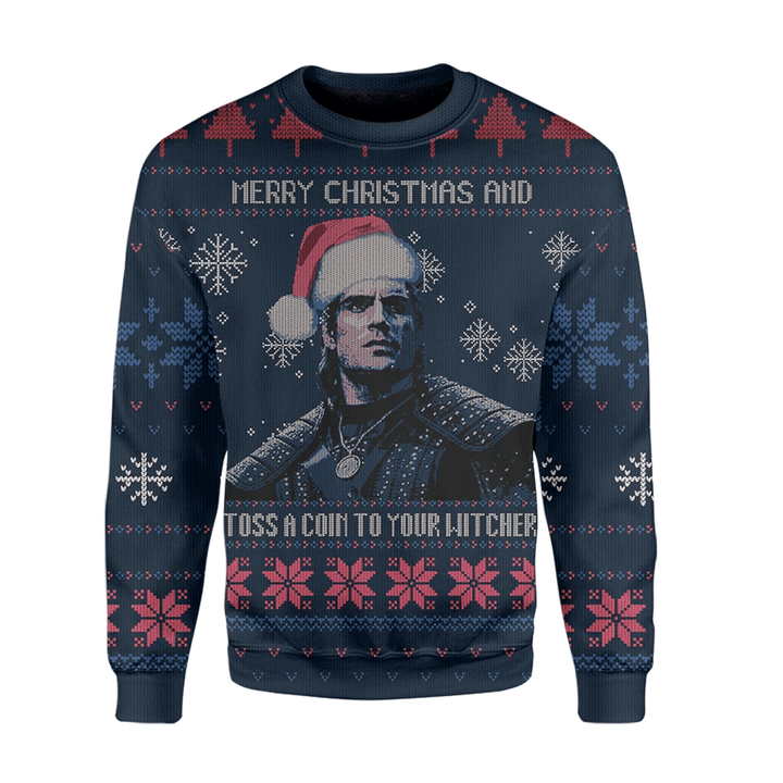 Merry Christmas And Toss A Coin To Your Witcher Ugly Christmas Custom Sweatshirt