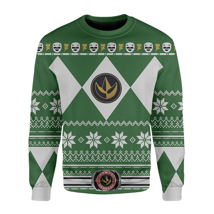 Mighty Morphin Green Power Rangers Ugly Christmas Custom Sweatshirt