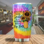 A Blessed By God Spoiled By My Husband Sunflower Jesus Stainless Steel Tumbler Cup | Travel Mug | Colorful - Tumbler 20oz
