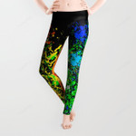 Black Rainbow Color Splatter All Over Print 3D Legging
