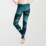 Glamour Turquoise Blue Bohemian Watercolor Marble All Over Print 3D Legging