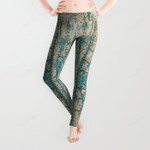 Rustic Wood Turquoise Weathered Paint Wood Grain All Over Print 3D Legging