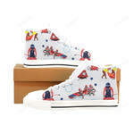 Bobsled Pattern White Classic High Top Canvas Shoes