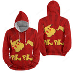 Pokémon - Pikachu In Red Background 3d Full Over Print Hoodie Zip Hoodie Sweater Tshirt