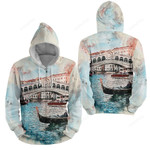 Rialto Bridge Venice In Watercolour 3d Full Over Print Hoodie Zip Hoodie Sweater Tshirt