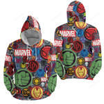 Marvel Many Icons 3d Full Over Print Hoodie Zip Hoodie Sweater Tshirt