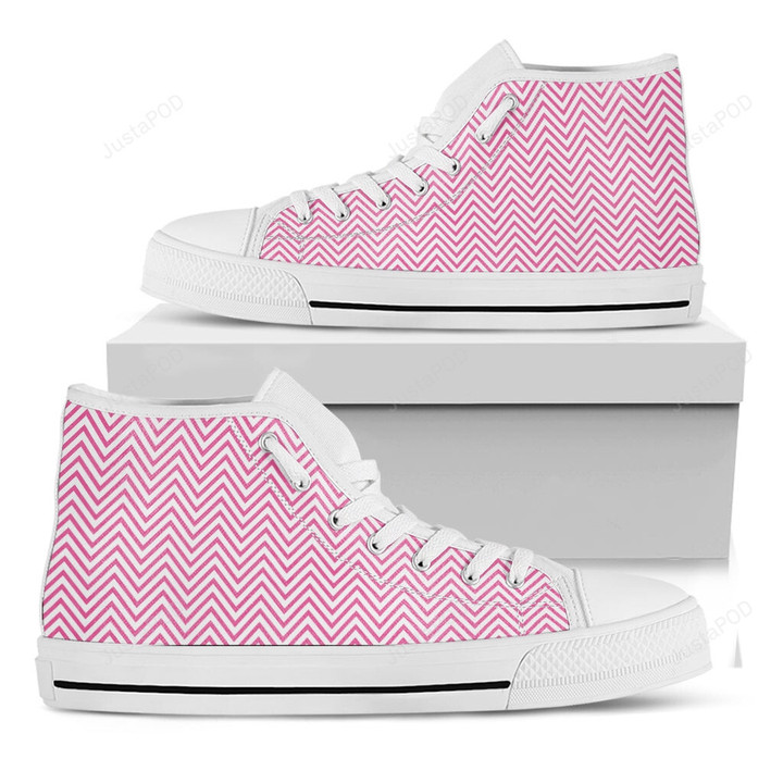 White And Pink Zigzag High Top Shoes
